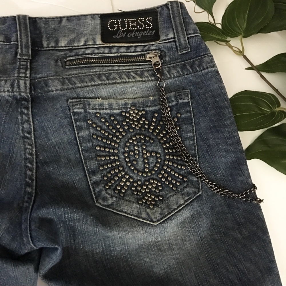 GUESS Women's Studded Dark Blue Denim Jeans